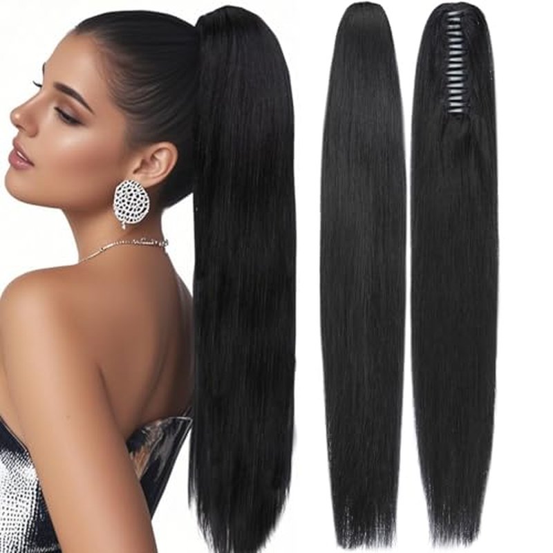 Rich Choices Claw Clip Ponytail Extension Human Hair Real Hair Ponytail Extension Balayage Jet Black 18 Inch 115g One Piece Clip In Long Ponytail Hair Extensions Straight For Women #1
