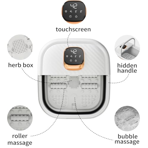 Collapsible Foot Spa with Heat, Foldable Foot Bath Massager with Temperature Control Touchscreen, Foot Massage Rollers, Pedicure Spa for Home, Office, Relaxation, Gift for Men & Women