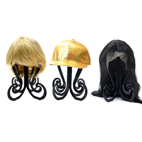 Plastic 3PCS Wig Stand,Black Wig Head Stand,Easy to Assemble Wig Stand Holder,Wig Holder Display Stand,Beanie Display Stand,Hat Stand 11.61 Inch high