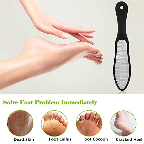 BEZOX Foot File (1 PCS), Double Sided Foot Scraper Callus Remover, Foot Rasp for Cracked Heel and Foot Corn Removal, Stainless Steel Pedicure File W/Cloth Storage Bag