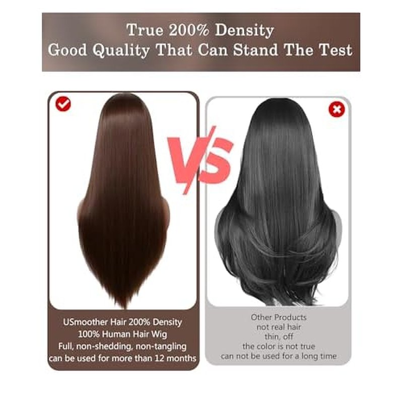 4# Chocolate Brown Straight Lace Front Wig Human Hair 32 Inch 200 Density Colored Wig Human Hair 13x6 HD Lace Frontal | Soft Non-shedding Non-tangling Full Length No Peculiar Smell