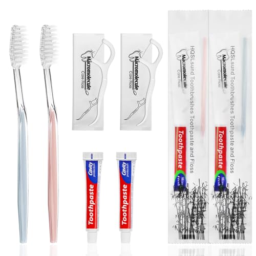 100 Pack Disposable Toothbrushes with Toothpaste Floss Individually Wrapped, 2 Color Toothbrush,10g Toothpaste,Floss Pick,Bulk Toothbrush Kit for Homeless,Airbnb,Hotel,Guest