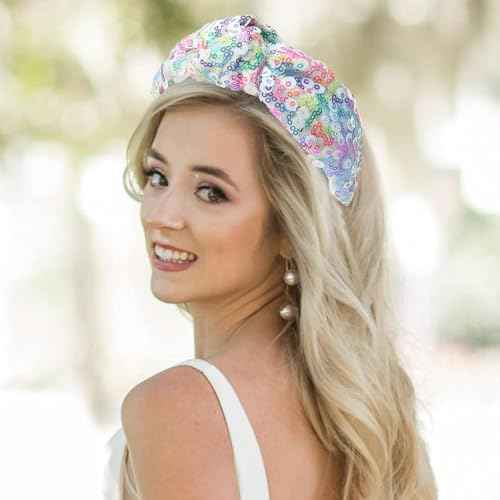 XIMA 3 PCS Sequin Headbands for Women and Girls Neon Rainbow Sparkle Statement Top Knot Holiday Hairbands Hair Accessories for Kids Girls Women
