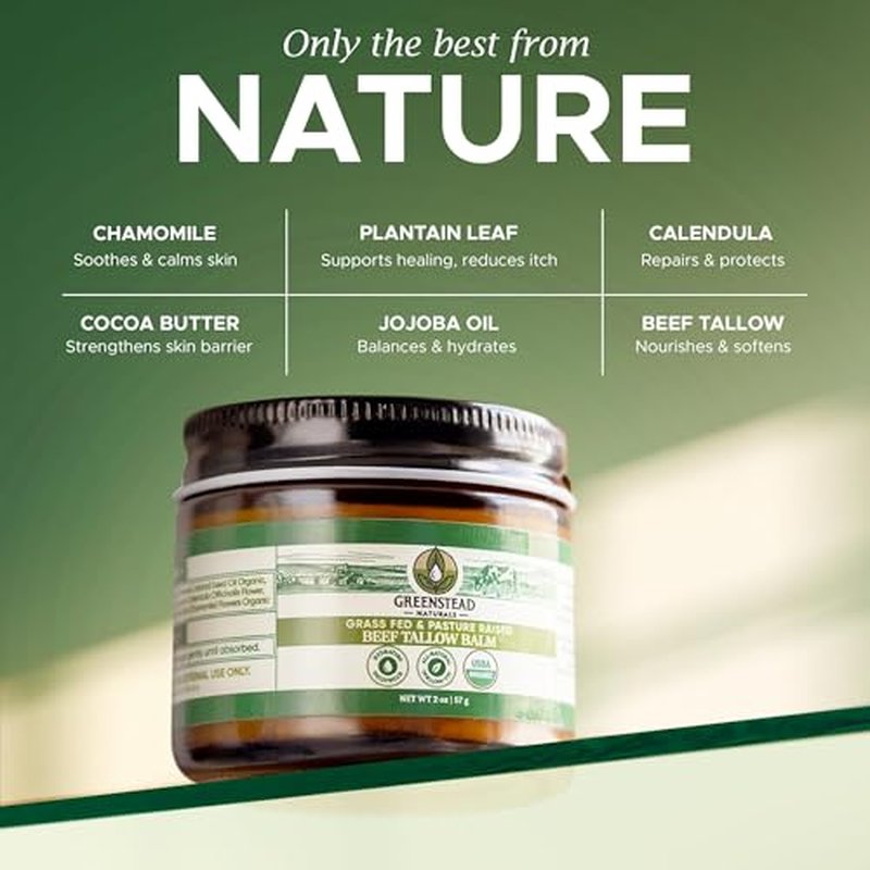 Organic Beef Tallow for Skin ? USDA-certified Whipped Tallow Balm for Skin Face and Body with Jojoba Oil and Cocoa Butter ? Unscented and Herb-Infused ? 2 oz.