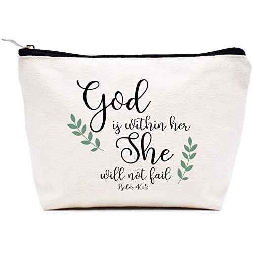 Makeup Bag Cosmetic Bag Travel Pouch Daughter Gifts from Mom Or Dad Birthday Graduation Christmas Gifts for Daughter Bouns Daughter Daughter in Law God Is Within Her She Will Not Fail Psalm 46:5