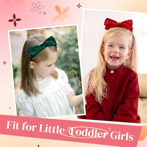 DEEKA Velvet Bow Headband 2 PCS Hair Band Hair Bows with bow Velvet Christmas Hair Accessories for Toddlers Women and Girls (Green,Red)