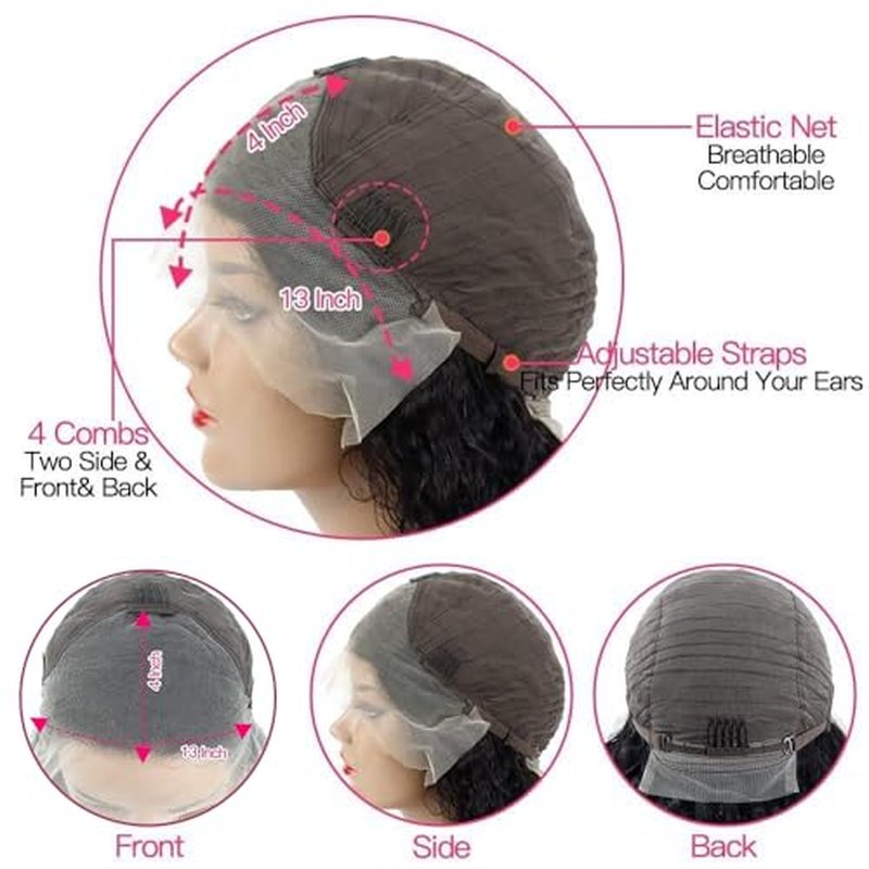 Lace Front Wigs Human Hair Wigs for Black Women 13x4 Deep Wave Human Hair Lace Front Wigs Pre Plucked with Baby Hair Wet and Wavy 150% Density Brazilian Virgin Curly Lace Frontal Wigs 22 Inch