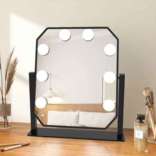 Hollywood Vanity Mirror with Lights - LED Makeup Mirror with 3-Color Dimmable Lights, Smart Touch Control, Detachable 5X Magnifier - Light Up Mirror for Bedroom, Tabletop Make Up Mirror with Lighting