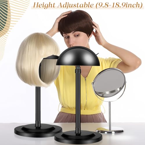 Tatuo 4 Pcs Wig Holders, 9.8"-18.9" Adjustable Height Wig Head Stand Portable Hat Display Holder Storage for Multiple Travel Wigs Styling Practice women DIY Head Stand Non Slip Stable (Black)