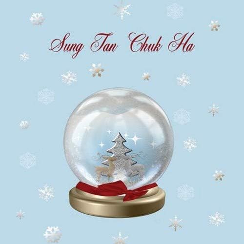 3dRose apr_160036_2 Snow Globe Deer, Tree and Snowflakes, Merry Christmas in Korean Medium Length Apron, 22 by 24", with Pouch Pockets