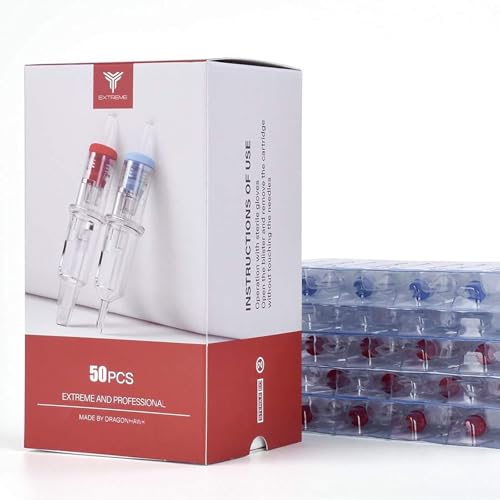 Dragonhawk Extreme Tattoo Needles Cartridges - 50PCS Mixed Sizes 1007RM 1009RM 1203RL 1205RL 1207RL Professional Disposable Round Liner Magnum Needles for Lining Shading