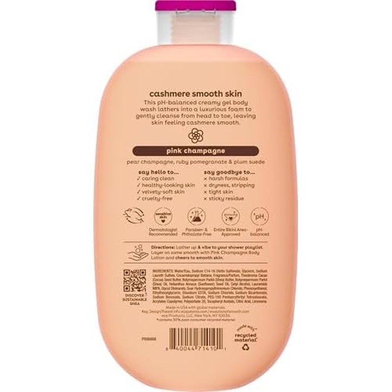 eos Shea Better Cashmere Body Wash, Pink Champagne, Moisturizing and Nourishing, pH Balanced Creamy Gel Formula, Paraben & Phthalate Free, Sensitive Skin,16 fl oz