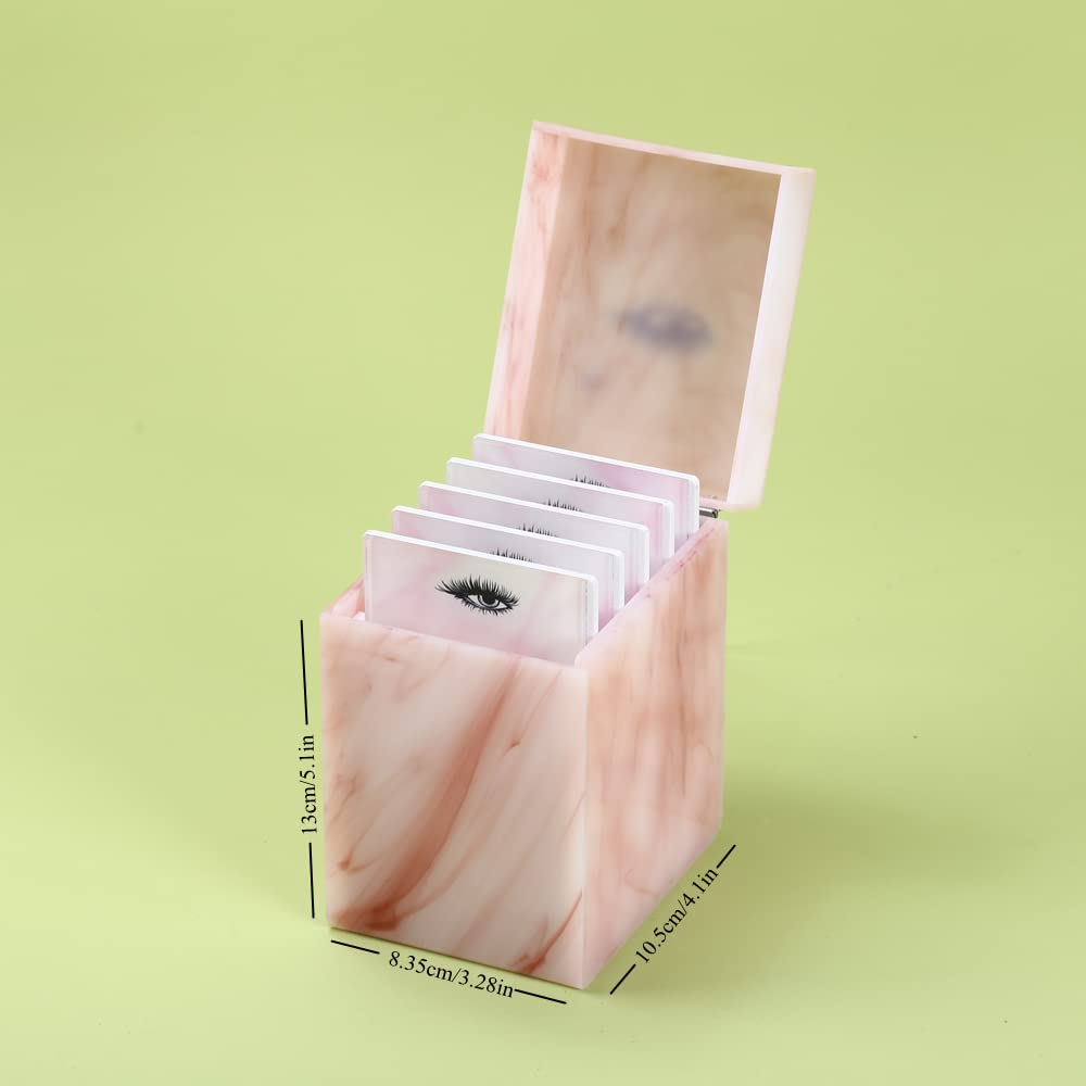 LIXIMMAZN 10 Layers Acrylic Eyelash Storage Box, Makeup Eyelashes Extension Close-Packed Display with 10 Pallets, Grafting False Eyelashes Glue Pallet Holder Display Organizer (Marble Pink)