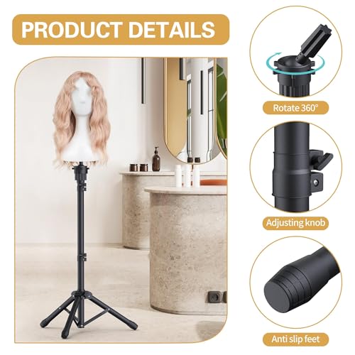 Relx Wig Head Stand - Adjustable Mannequin Head Stand - Wig Stand for Styling - Wig Stand Tripod for Cosmetology Hairdressing Training (Head Not Included)