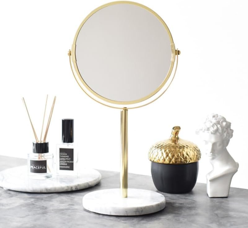 Desktop Makeup Mirror - 13.77 Inch Rotatable Cosmetic Mirror with Marble Base | High Reflectivity for Vanity & Dorm