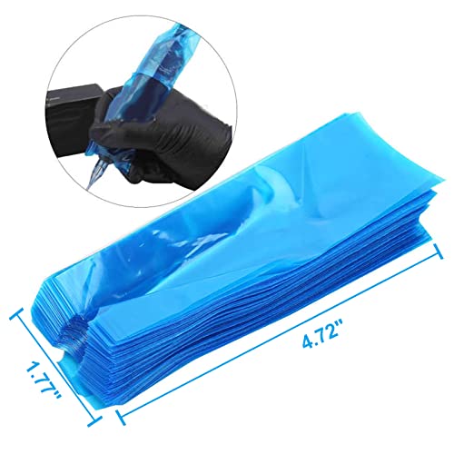200pcs Clear Tattoo Machine Pen Covers Tattoo Pen Sleeves Plastic Dustproof Protection Blue Bags for Tattoo Professionals