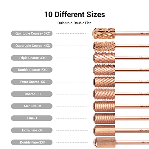 MelodySusie Safety Nail Drill Bits, 3/32'' Smooth Round Top Large Barrel Carbide Bits, Suitable for Manicure Pedicure Cuticle Gel Polishing, Beginners Bits, Rose Gold, Series Bit-S, Fine