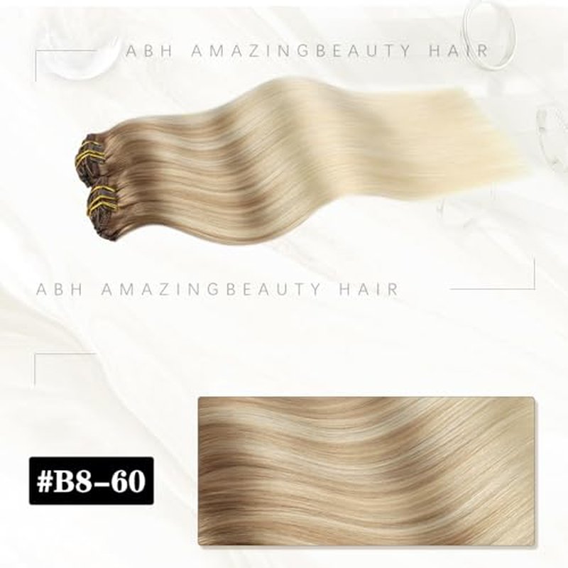 ABH AMAZINGBEAUTY HAIR Clip in Hair Extensions Balayage Ash Brown Fading into Platinum Blonde Hair Extension Clips 8pcs/120g B8-60 18 Inch Double Weft Clip on Hair Extensions Thick Straight Hair Clips