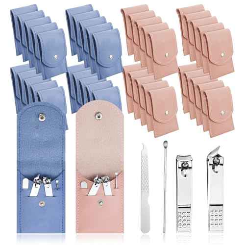 10 Sets Finger Nail Clipper Set Bulk,4 in 1 Adult Stainless Steel Travel Manicure Kit with Case Individually Wrapped Nail Clippers Bulk for Homeless,Hotel,Charity(2 Colors)