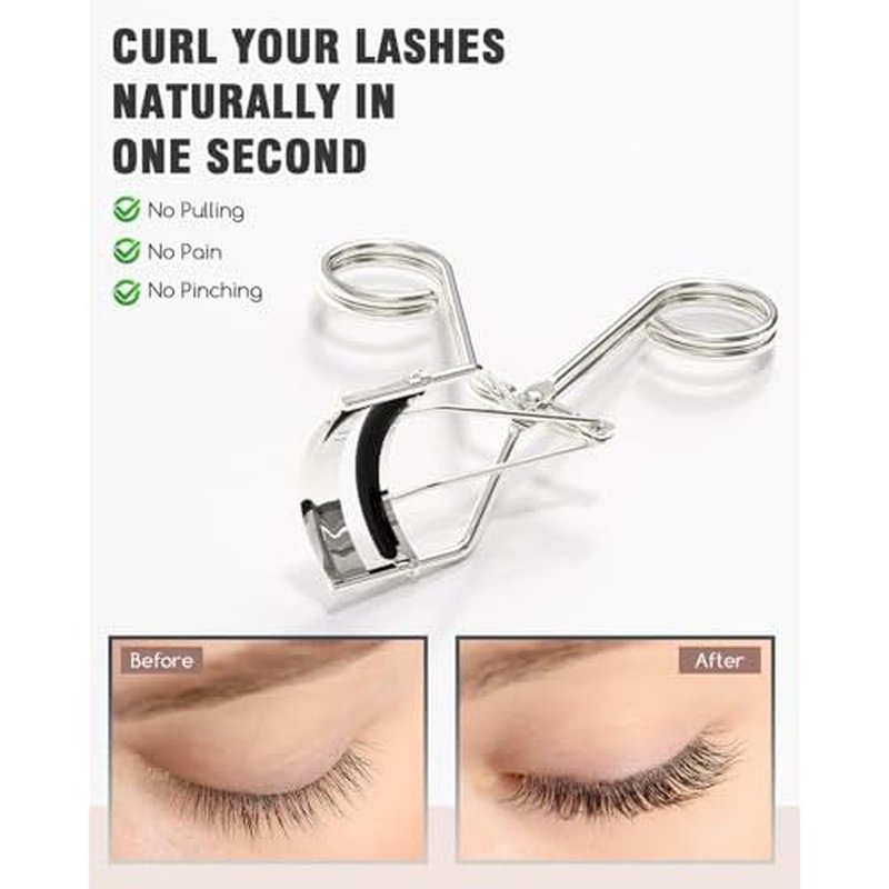 Eyelash Curler with Comb, Professional Volumizing Lash Lift Kit Lash Curler with Refill Pads for Home & Travel Uses, Silver