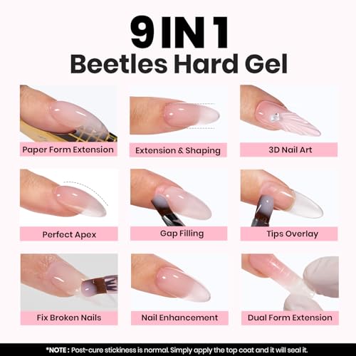 Beetles Builder Gel for Nails-3 Colors 9 in 1 Nail Extension Sculpting Building Clear Nude Pink Hard Gel Kit with Base Top Coat for Pros Women,UV & LED Lamp Cured Needed