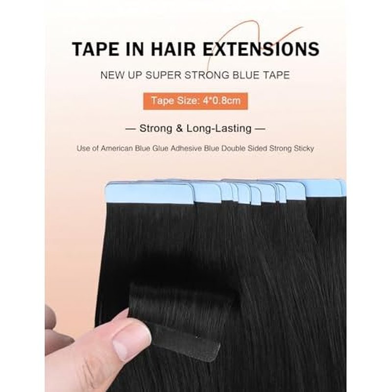 Sunya Tape in Hair Extensions Human Hair Jet Black 26 Inch Straight Black Tape in Hair Extensions #1 60g 20Pcs/Pack
