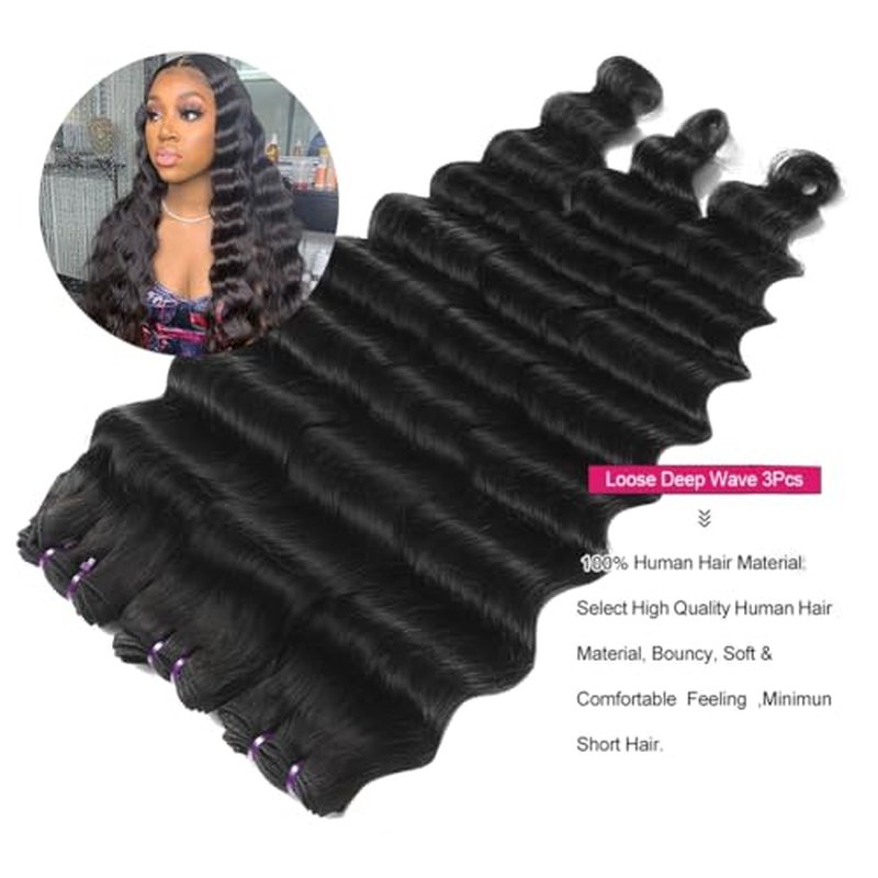 Aopusi Brazilian Hair Bundles Loose Deep Wave Virgin Remy Human Hair (18 20 22 Inch) Loose Deep Curly Wet and Wavy Hair 3 Bundles/Lot Hair Weft Natural Color