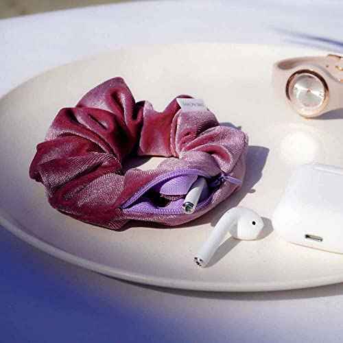 Velvet Scrunchie Set of 6 | Hidden Zipper Pocket Storage for Cash, Keys, Chapstick | Women's Hair Accessory