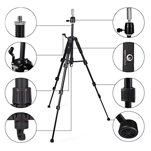 Wig Stand Tripod with Non-Slip Base Adjustable Mannequin Head Stand with Hook Heavy Duty Manikin Head Tripod
