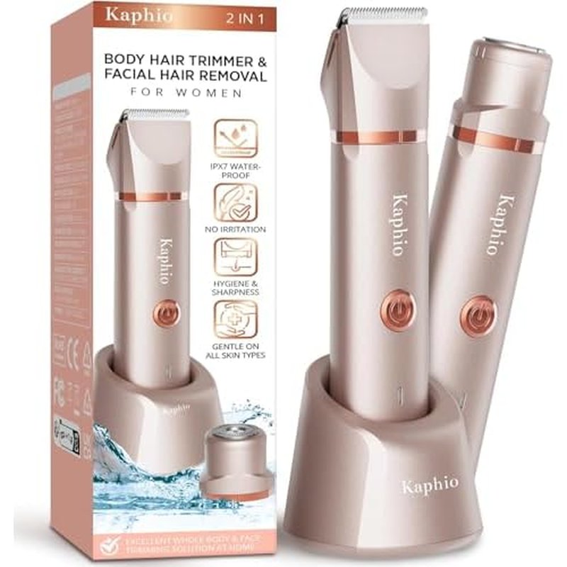 Bikini Trimmer for Women Pubic Hair: 2 in 1 Electric Razors for Women - IPX7 Waterproof Lady Shaver for Travel & Home Use (Gold)