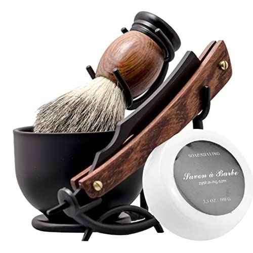 Grandslam Shaving Straight Razor Kit, Steel Cutthroat Straight Razor With Leather Strop, Shaving Brush, Stainless Steel Shaving Bowl and Stand, Shaving Soap, Gift for Men