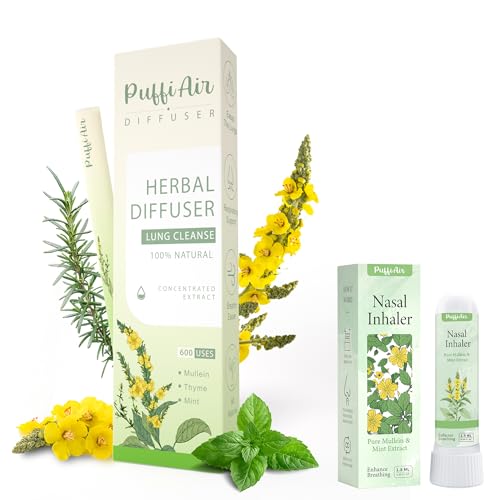 Herbal Diffuser Pen with Extracts of Mullein/Thyme/Mint 600 Uses and Nasal Stick Pure Mullein & Mint Extract? Boost Focus, Reduce Fatigue & Stuffy Noses Instant Refreshment