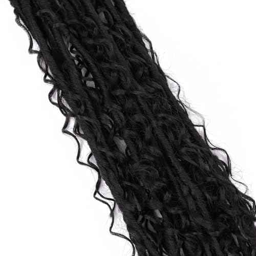 Goddess Locs Crochet Hair Pre-looped 24 Inch New Boho Faux Locs Crochet Hair with Curly Ends 8 Packs Bohemian River Locs Crochet Hair for Black Women 1B (1b, 24 Inch (Pack of 8))