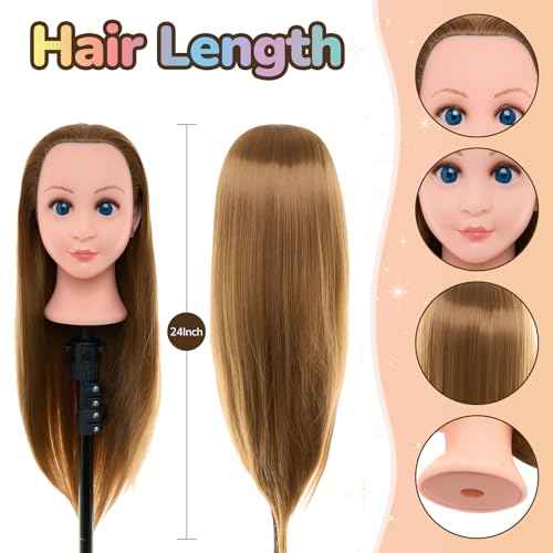 24Inch 80% Real Hair Mannequin Head - Doll head for hair Styling, Cosmetology Mannequin Head with Hair for Braiding Curling,Cuting with Table Clamp Styling Set (Blonde)