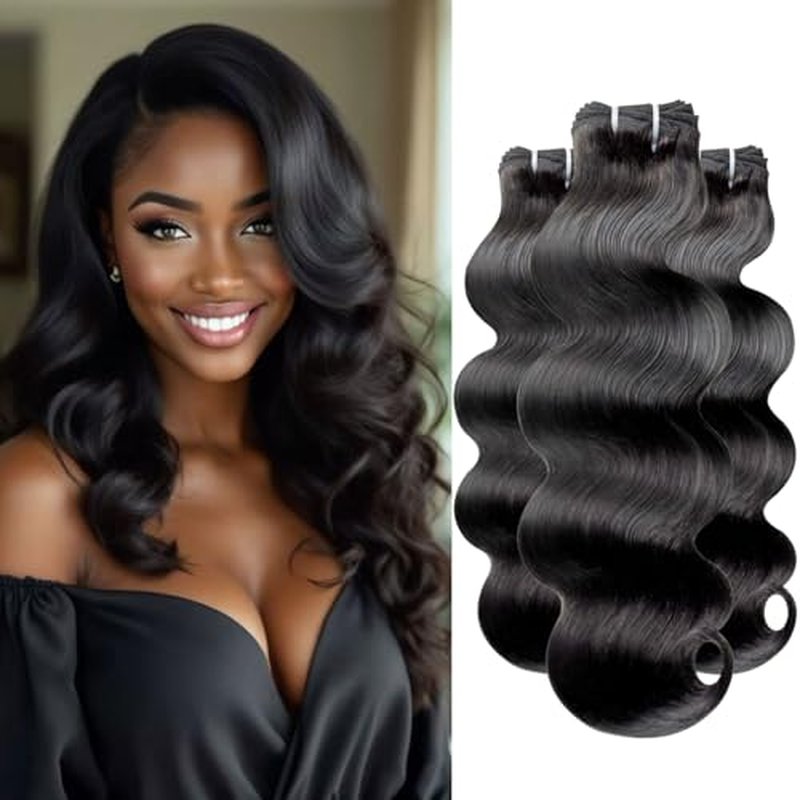 14A Raw Bundles Human Hair Body Wave, 100% Indian Virgin Raw Hair Bundles Wavy Long Lifespan No Shedding Double Drawn Premium Full-Bodied Quality Quick Weaves #Natural Black (14 14 14 Inch)