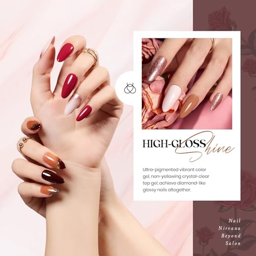 Beetles Fall Gel Nail Polish Set, 23Pcs Brown Burgundy Red Nude Pink Winter Gel Polish Set with Base Top Coat Verse of Roses Kit, Soak off Uv Gel Golden Glitter Holiday Nail Gift for Women