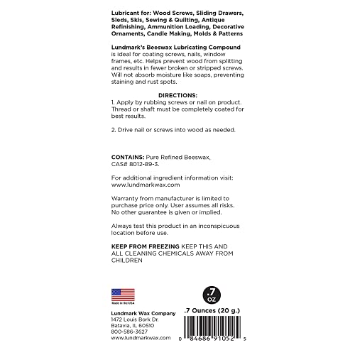 Lundmark Pure Bee's Wax Lubricating Compound, .7-Ounce, 9105W7-100