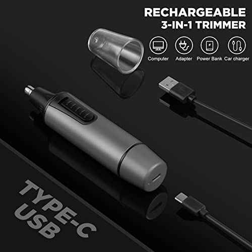 AREYZIN Nose Hair Trimmer for Men,Rechargeable Ear and Nose Trimmer Kit,Professional Painless Eyebrow Facial Hair Clipper, IPX7 Waterproof,Dual Edge Blades Easy Cleansing,Dark Gray