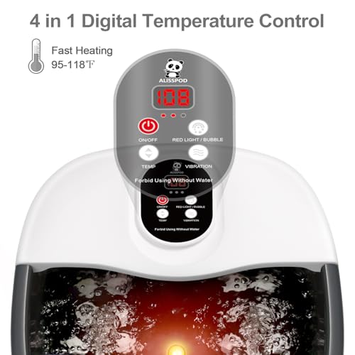 Foot Spa Bath Massager with Heat Bubbles and Vibration Massage and Jets, 16 OZ Calming Lavender Foot Soak Epsom Salt, Foot Soaker with Red Light, 22 Massage Rollers, Adjustable Temp - Black