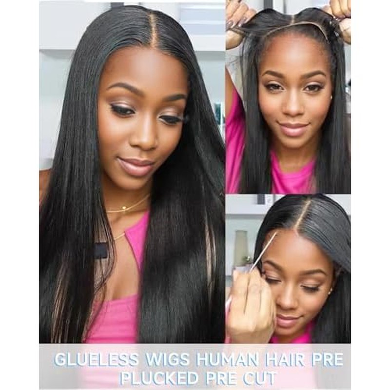 9x6 Glueless Wigs Human Hair Pre Plucked Pre Cut 24 inch HD Lace Front Wigs Human Hair 200% Density Straight Glueless Wigs Human Hair wigs for Black Women