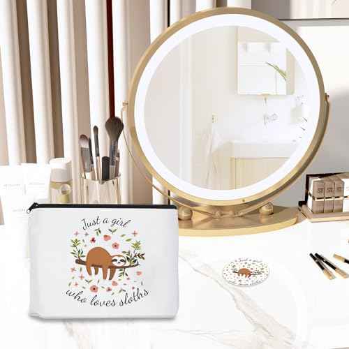 Sloth Gift, Includes Sloth Makeup Bag, Cute Sloth Socks, Sloths Writing Gel Ink Pen & Mini Round Mirror, Just a Girls Who Loves Sloths, Sloth Lover Gifts, Birthday Gifts, Sloths Gifts for Women Girls