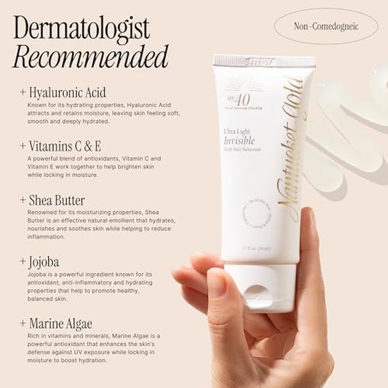 100% Invisible Daily Face Moisturizer with SPF 40 + Hyaluronic Acid + Vitamin C, Weightless, Scentless, Primer - For All Skin Skin Tones - 1.7 fl oz