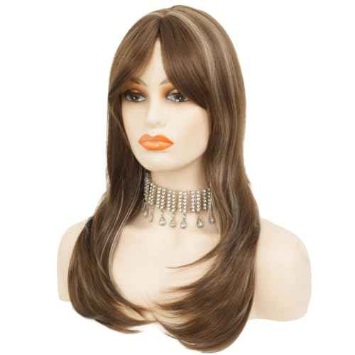 Brown Long Wigs for Women Mix Blonde Straight Middle Part Heat Resistnt Fibre Hair Wig Natural Daily Party Wig