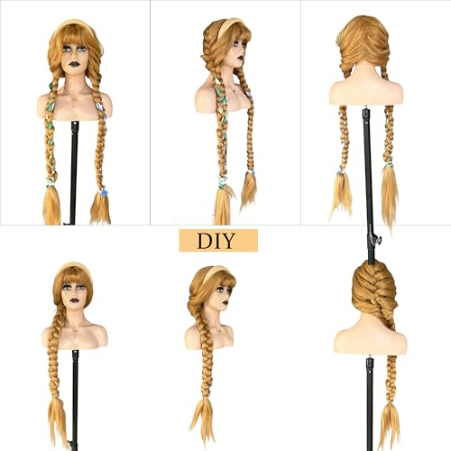 48 Inches Surper Long Straight Wig for Women Flat Bangs Soft Yaki Kinky Wigs for Daily Party Halloween Christmas Cosplay Wig Synthetic Hair Strawberry Blonde 120CM