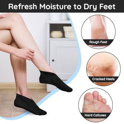 Segbeauty 12 Count Moisturizing Cotton Socks for Women, 6 Pairs Sleep Socks for Cracked Heel Repair, Foot Care Spa Moisture for Dry Feet Overnight, Black Sleeping Gel Lotion Sock for Cracked Heels