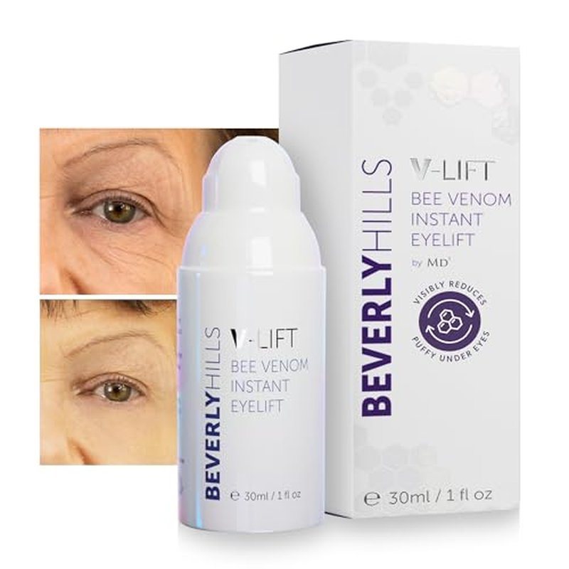 Beverly Hills V-Lift Instant Eye Lift and Eye Tuck Bee Venom Serum for Puffy Eyes, Dark Circles, Wrinkles, and Under Eye Bags Treatment for Women and Men | 30mL (120 Day Supply)