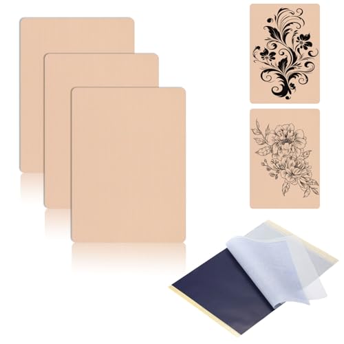 Tattoo Practice Skin - 3pcs Double Sides Blank Fake Skins with 10pcs Transfer Paper for Beginners, Tattoo Artists Supplies