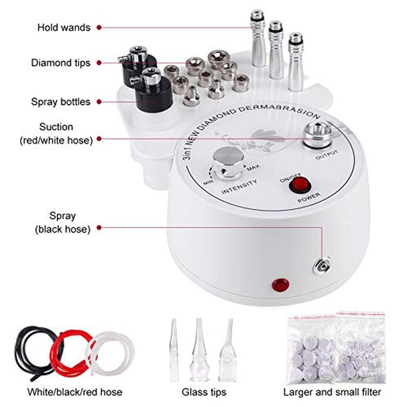 Diamond Microdermabrasion Machine, Yofuly 3 in 1 Professional Microdermabrasion Machine with Vacuum Glass Tube and Spray Bottle for Home Use Skin Care