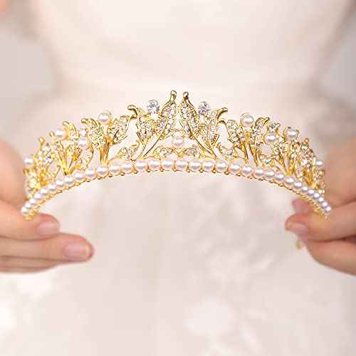 JWICOS Pearl Tiara Crown for Women Silver Tiara Headband for Prom Pageant Party Birthday Gifts Bridal Wedding Tiara for Bride