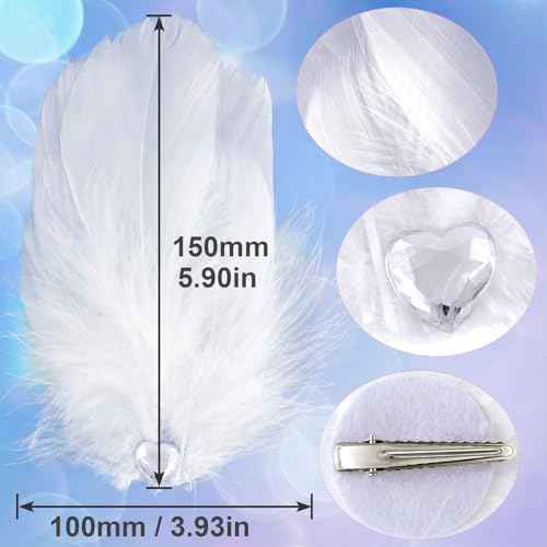 ANCIRS 8 Pack Feather Hair Clips for Women, Fly-Wing Shape Hair Barrettes Accessory Hairpins 1920s Flapper Headpiece Hair Piece for Swan Lake Cosplay Show Dancing Party Halloween Costume- White